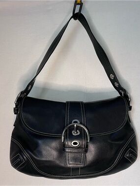 Vintage Coach Soho Flap Shoulder Bag Satchel Cowhide Leather Buckle F10188 Black